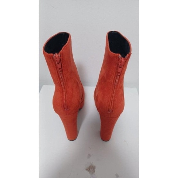 Women's TRENDY orange suede faux leather 5" block heel platform boots Size 7 - Picture 9 of 14